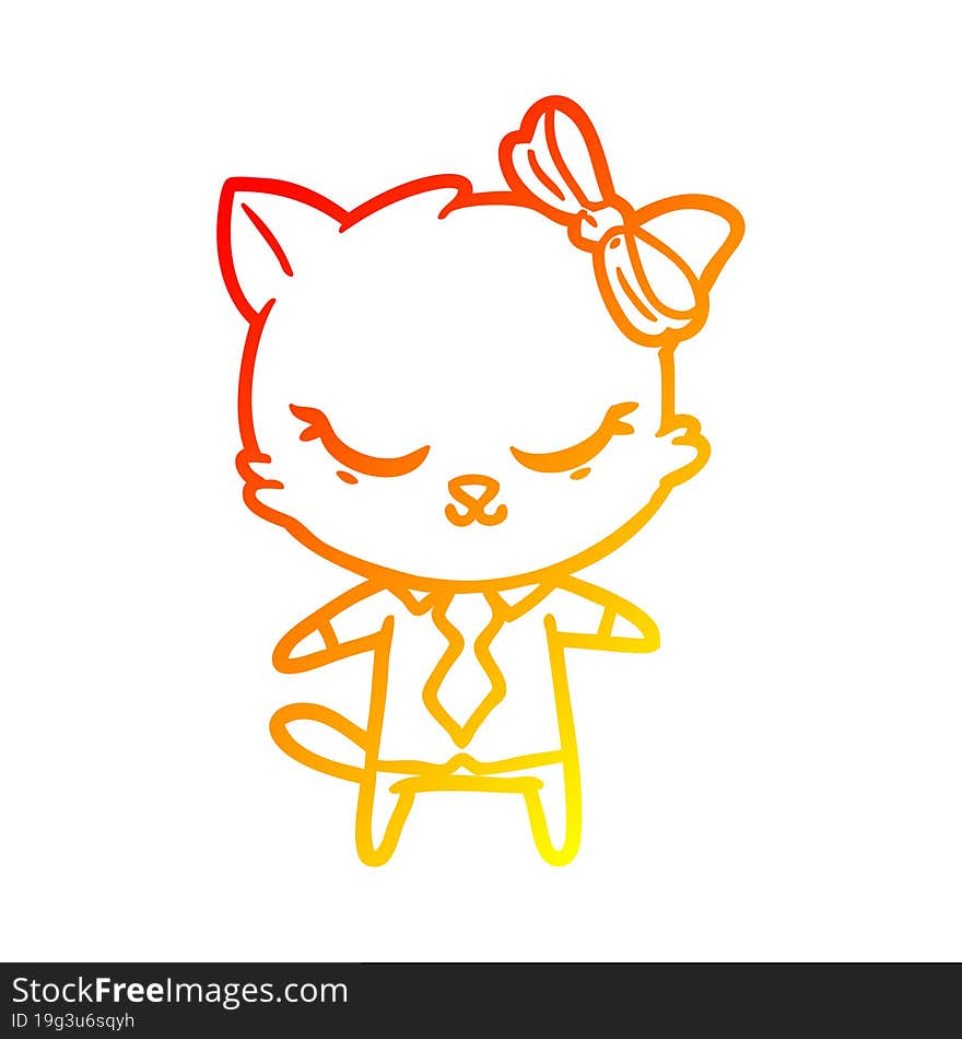 warm gradient line drawing of a cute cartoon business cat with bow