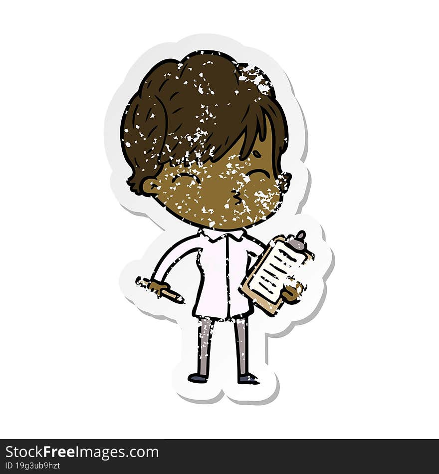 Distressed Sticker Of A Cartoon Woman Thinking