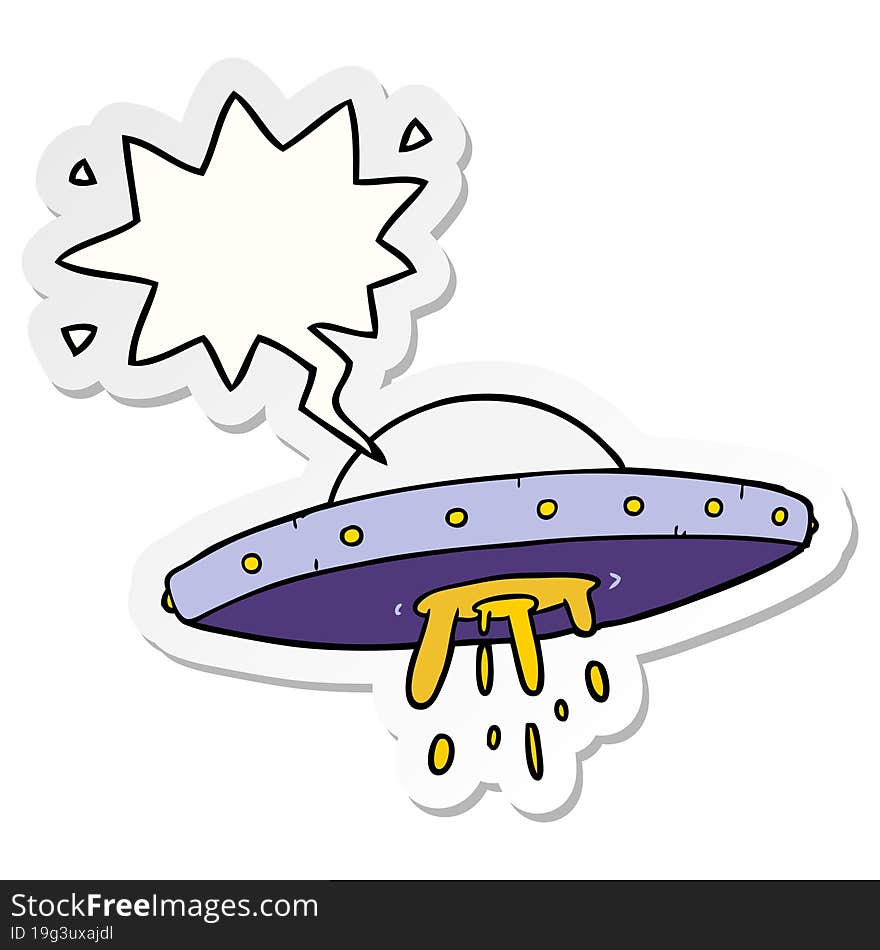 cartoon flying UFO and speech bubble sticker