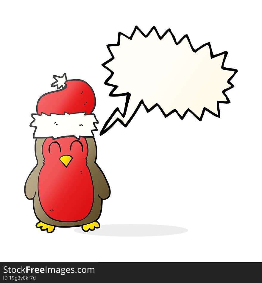 freehand drawn speech bubble cartoon christmas robin