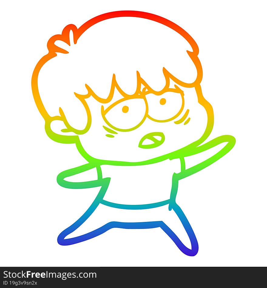 rainbow gradient line drawing cartoon exhausted boy