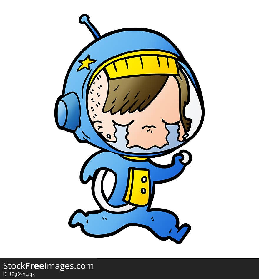 cartoon crying astronaut girl running. cartoon crying astronaut girl running