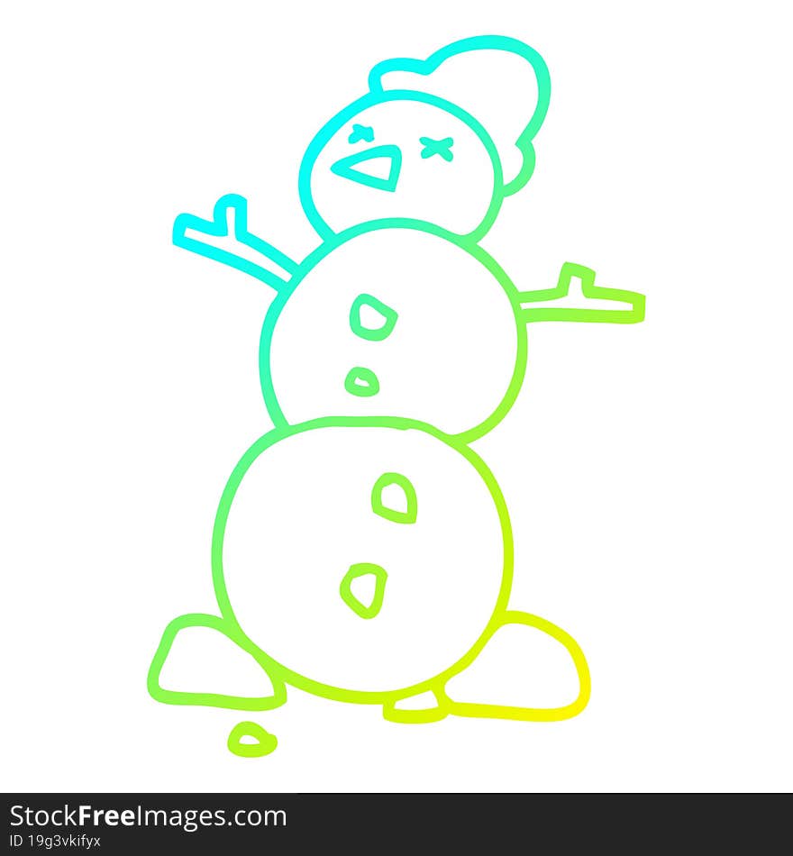 cold gradient line drawing cartoon snowman