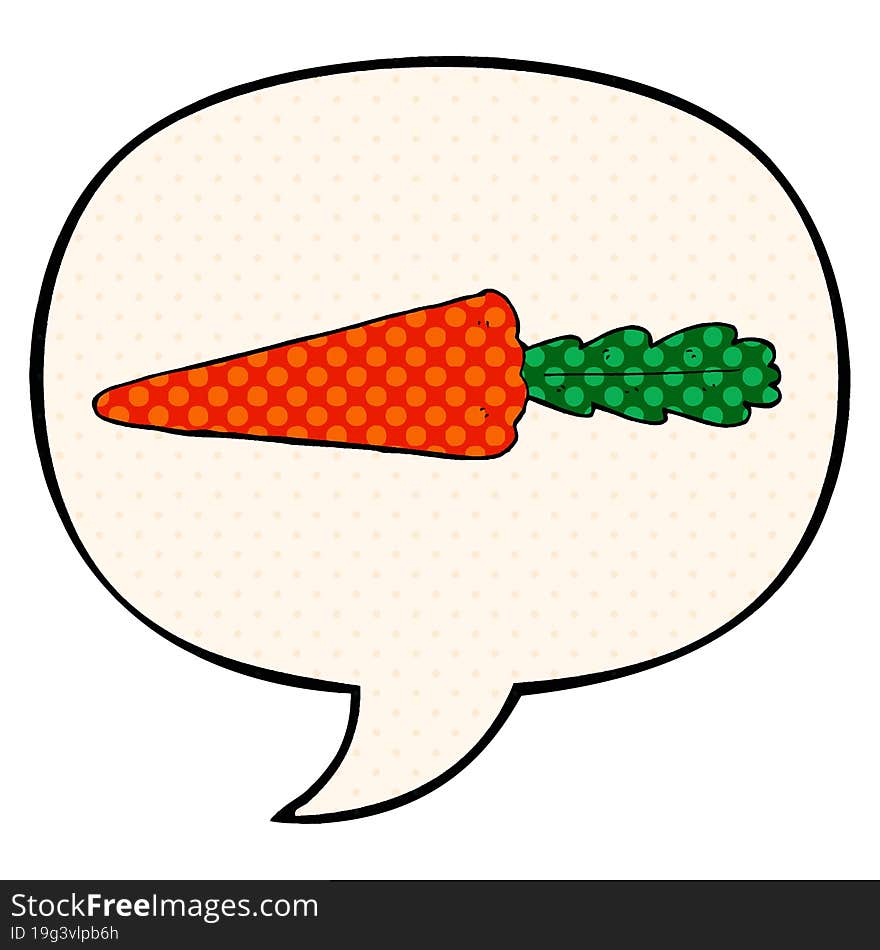 cartoon carrot and speech bubble in comic book style