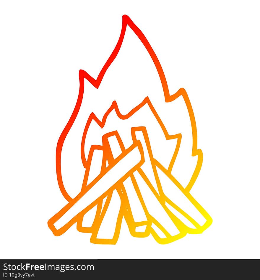 warm gradient line drawing cartoon camp fire