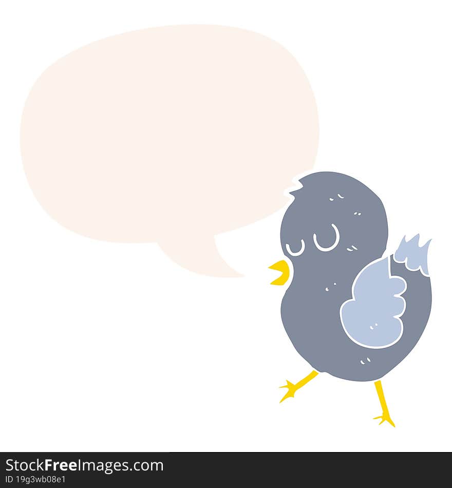 Cartoon Bird And Speech Bubble In Retro Style