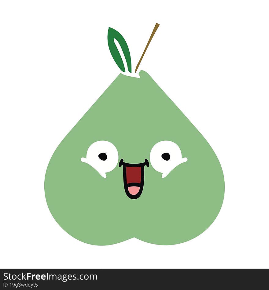 flat color retro cartoon of a green pear