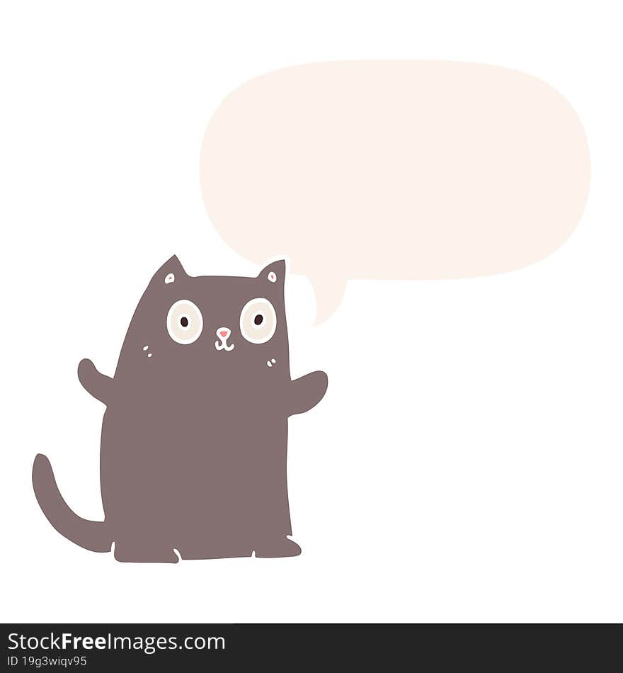 cartoon cat and speech bubble in retro style