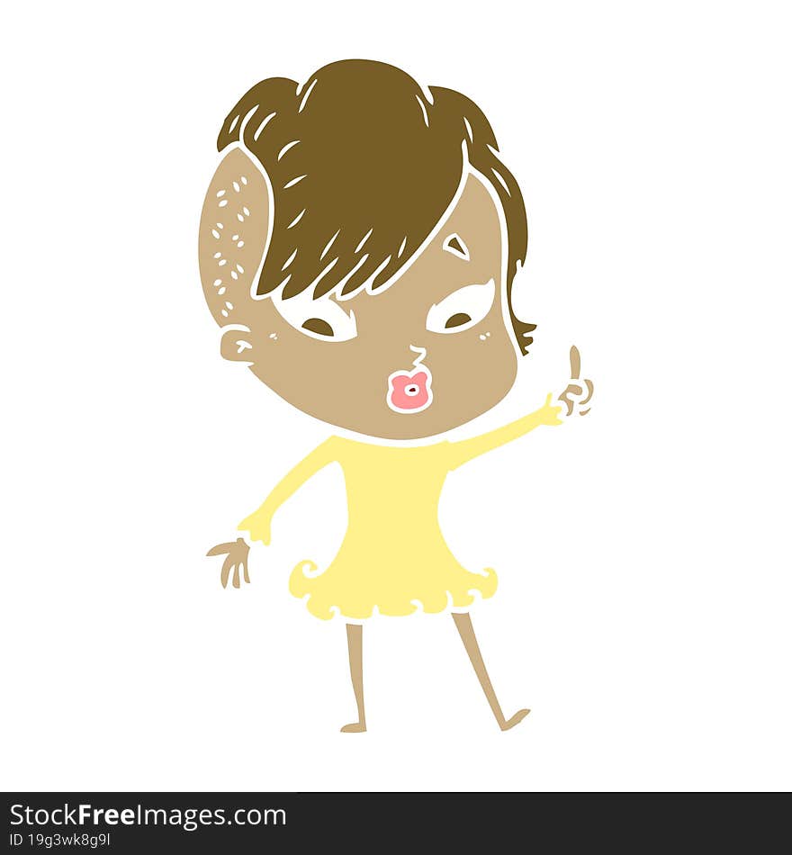 flat color style cartoon surprised girl pointing