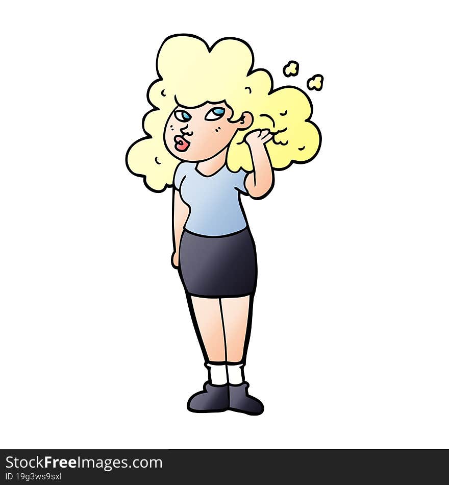 cartoon doodle girl playing with hair