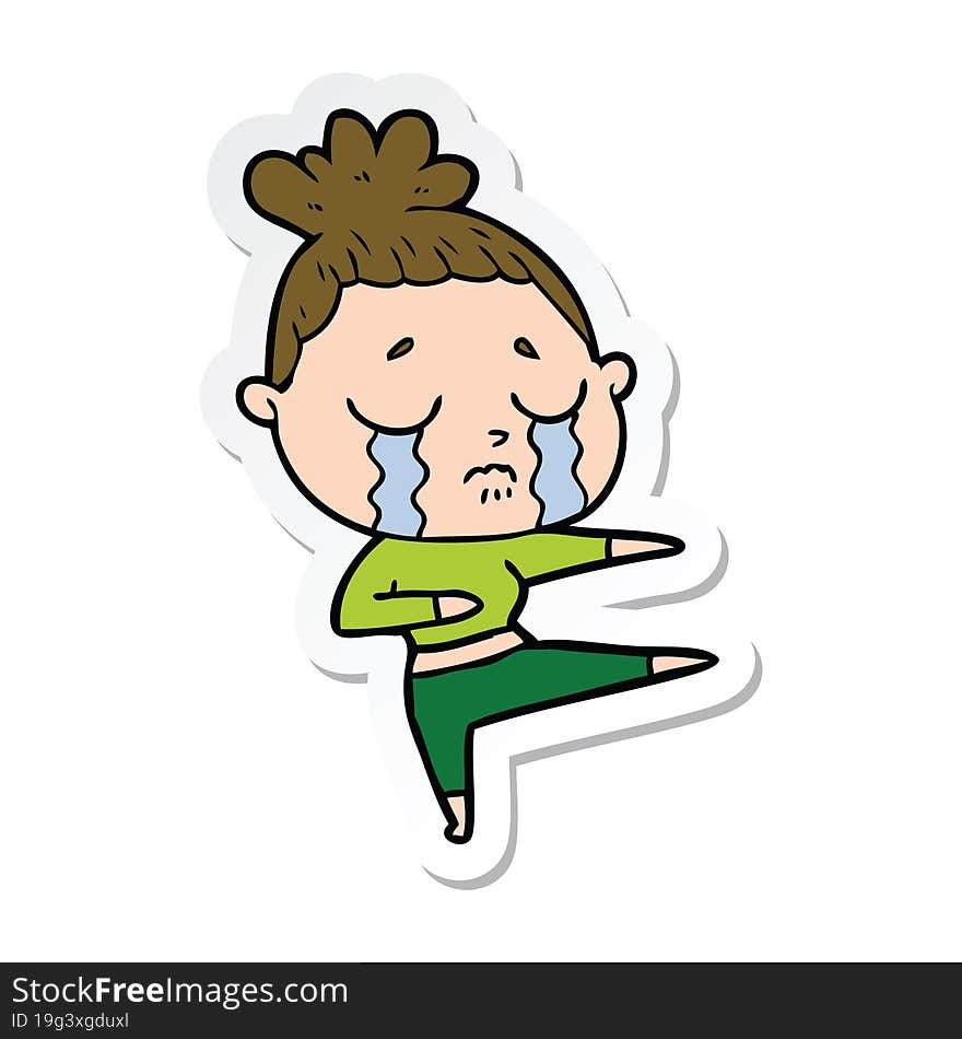 sticker of a cartoon crying woman dancing