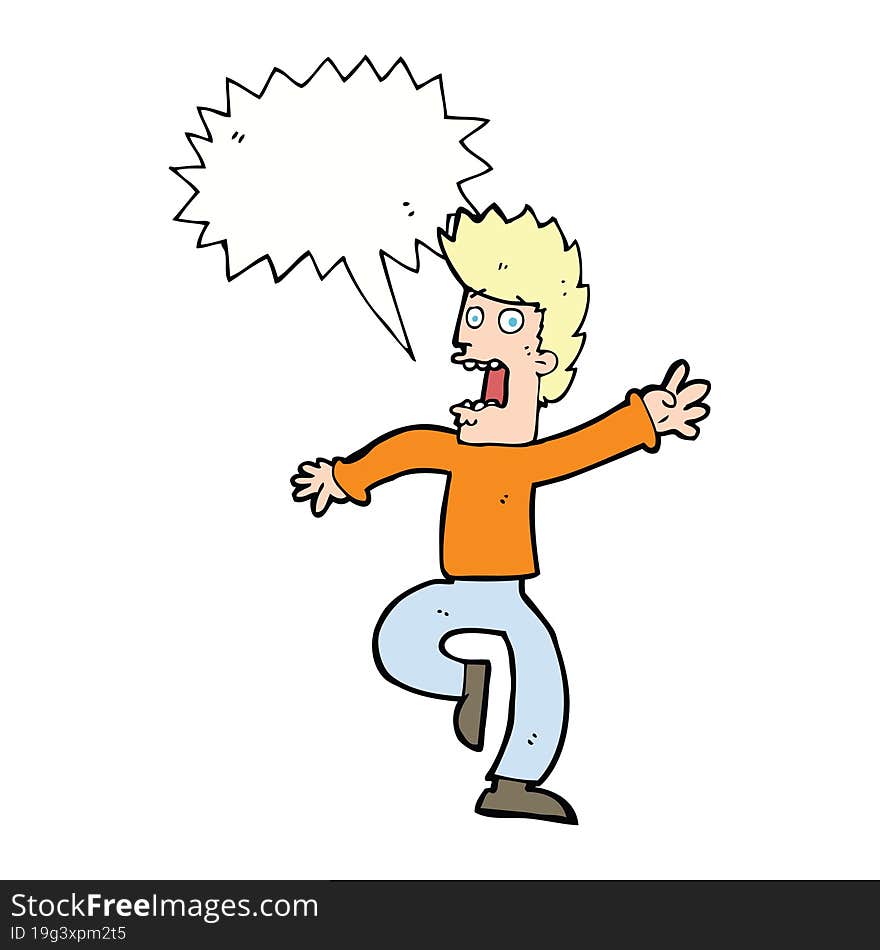 cartoon frightened man with speech bubble