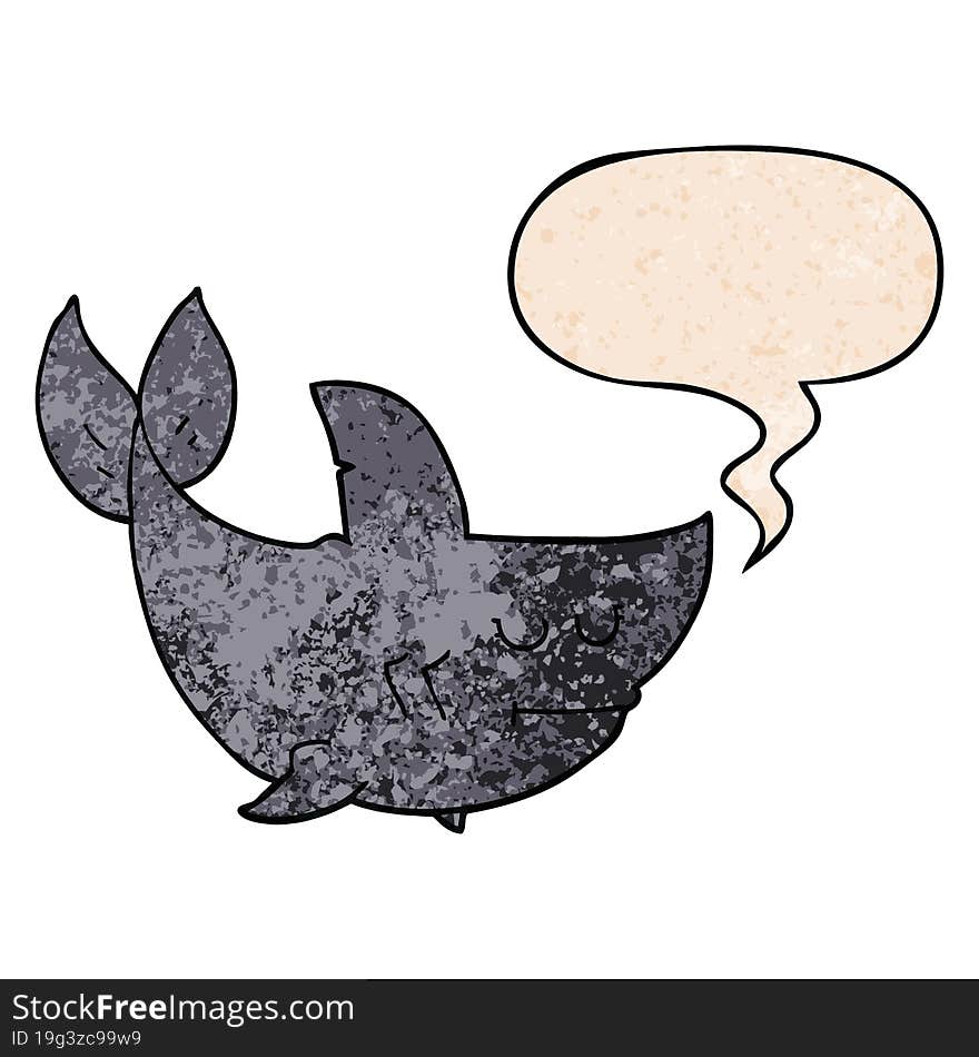 Cartoon Shark And Speech Bubble In Retro Texture Style