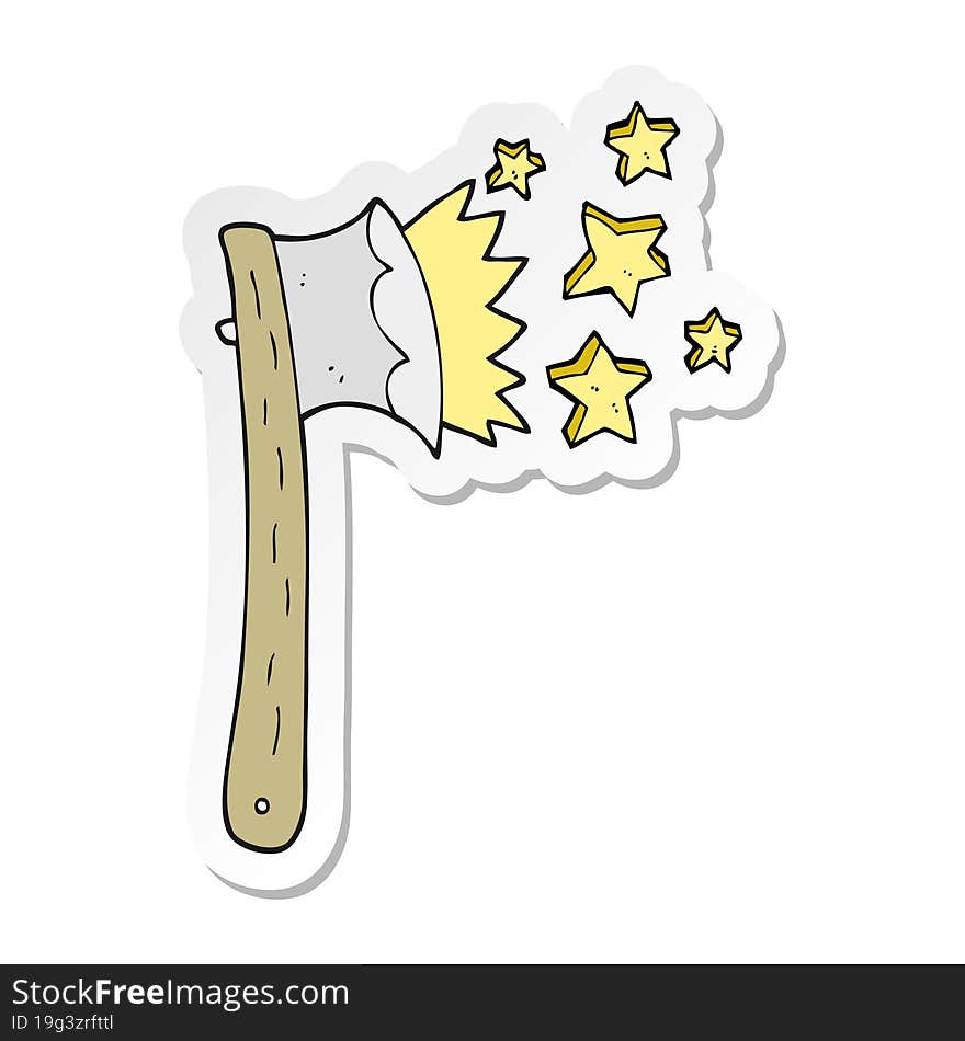 sticker of a cartoon sharp axe