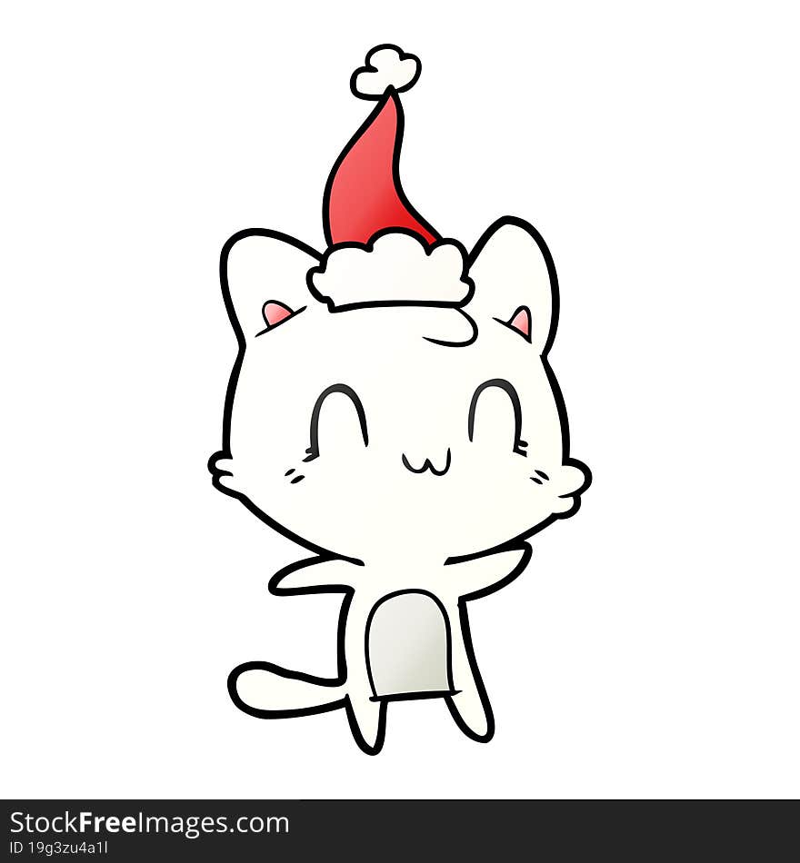 gradient cartoon of a happy cat wearing santa hat