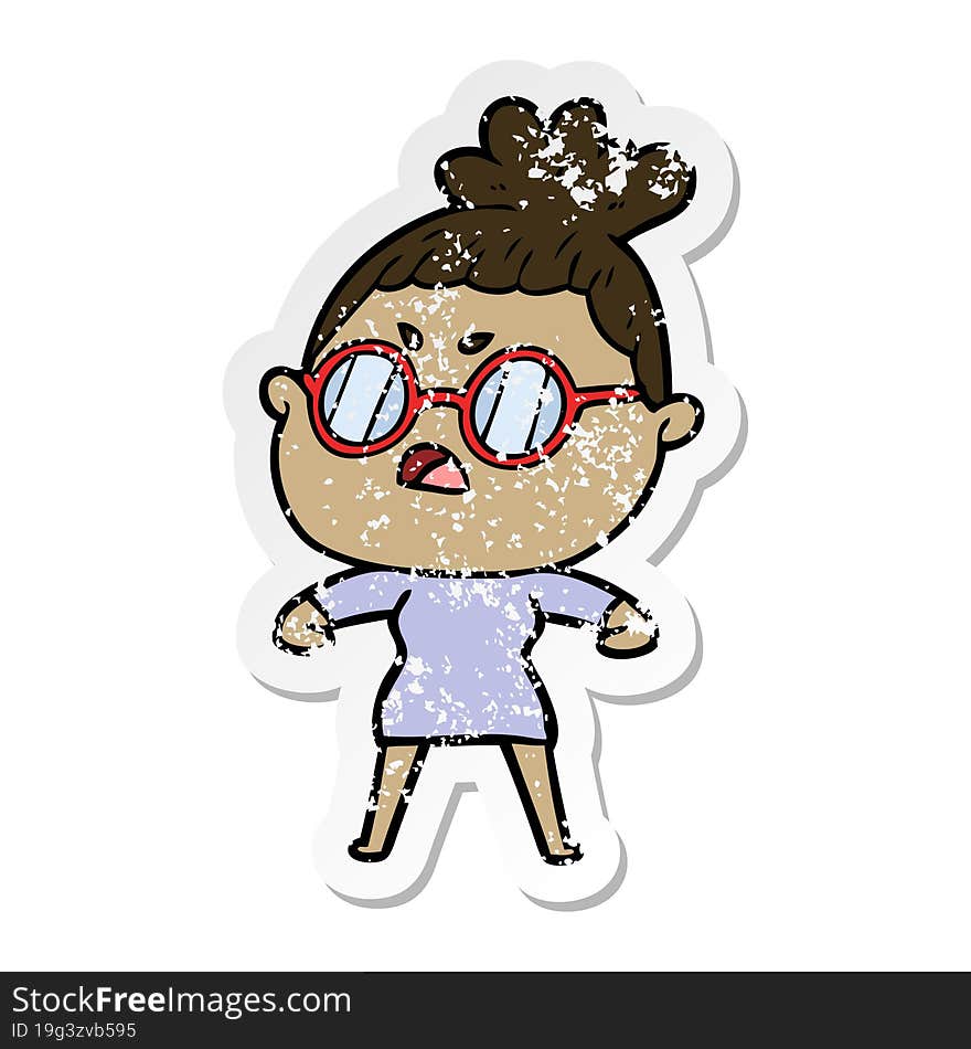 distressed sticker of a cartoon annoyed woman