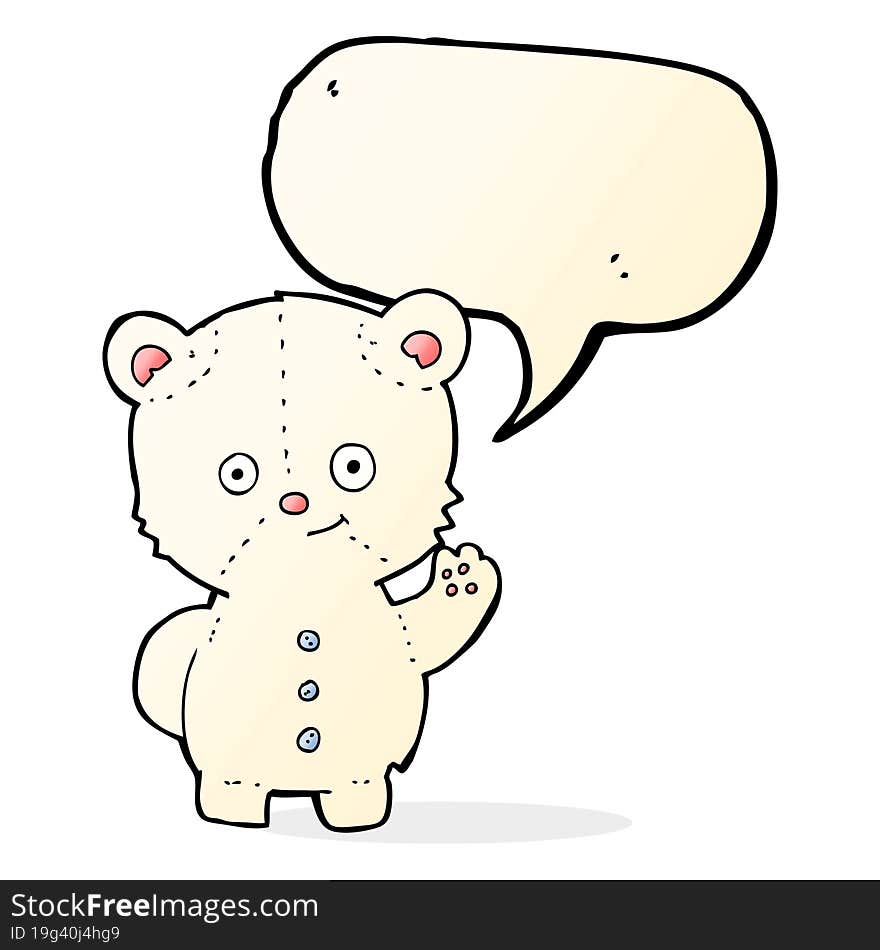 cartoon waving polar bear cub with speech bubble