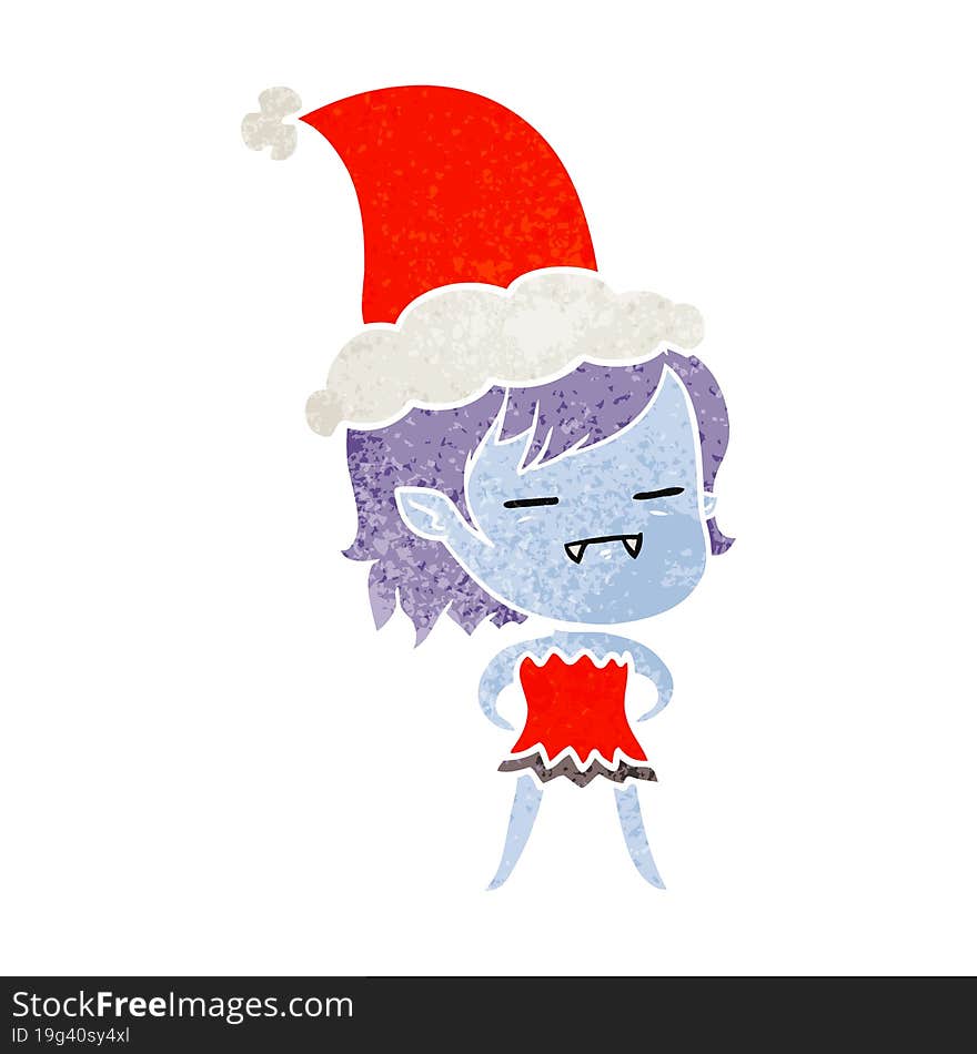 retro cartoon of a undead vampire girl wearing santa hat