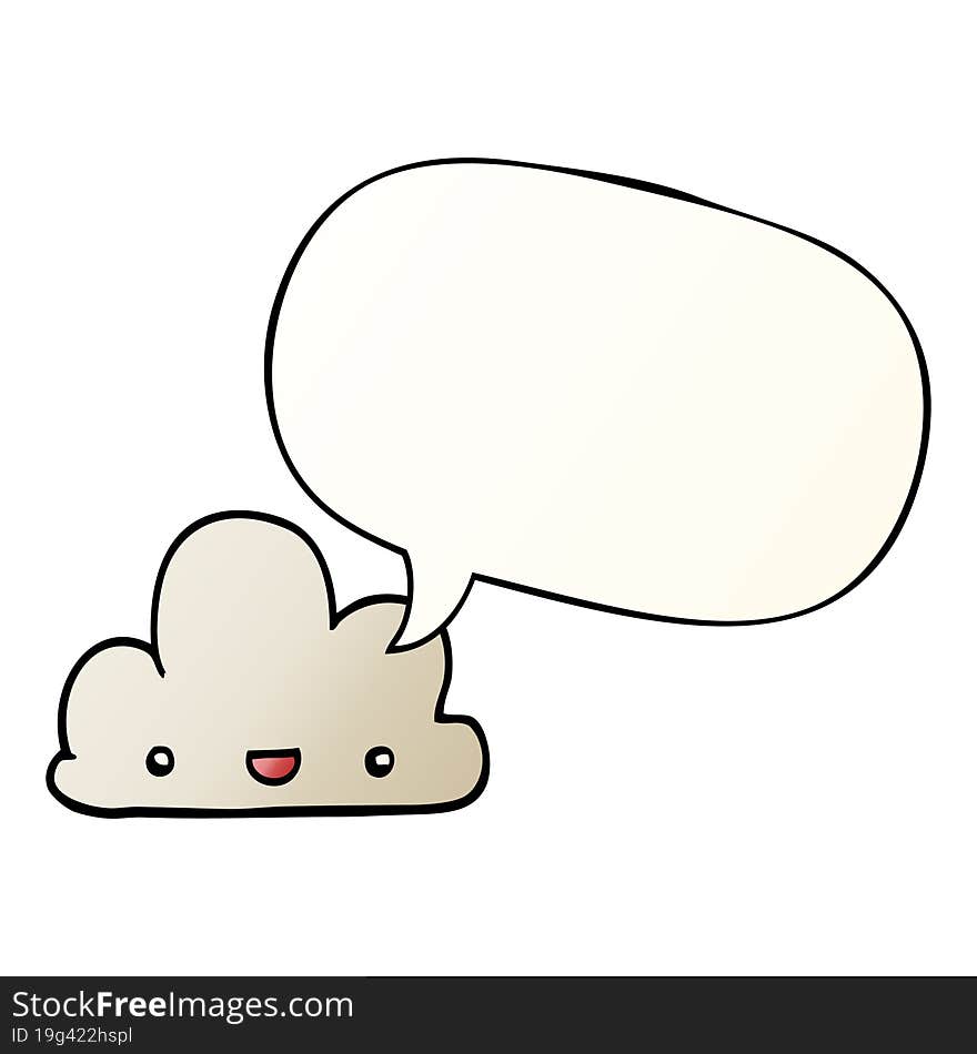 cartoon tiny happy cloud and speech bubble in smooth gradient style