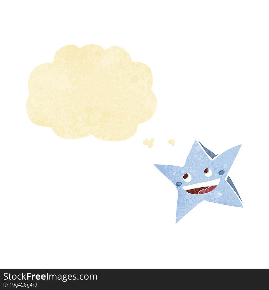 cartoon happy star character with thought bubble