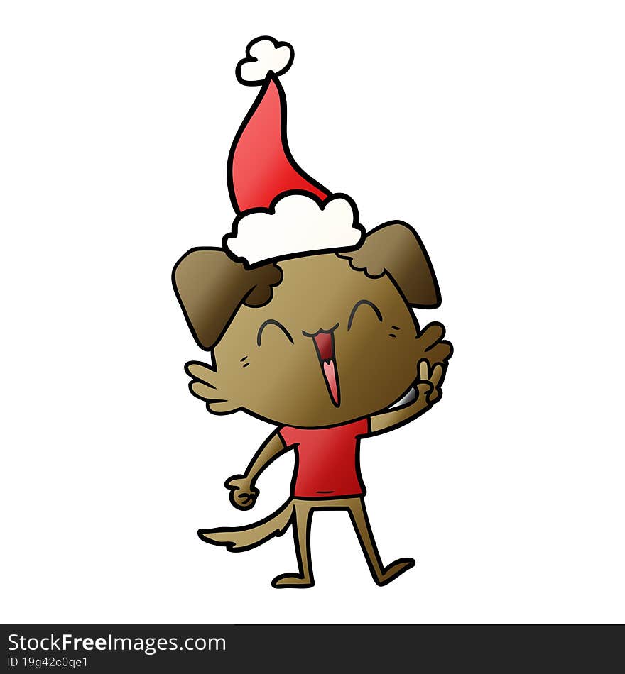 Happy Little Dog Gradient Cartoon Of A Wearing Santa Hat