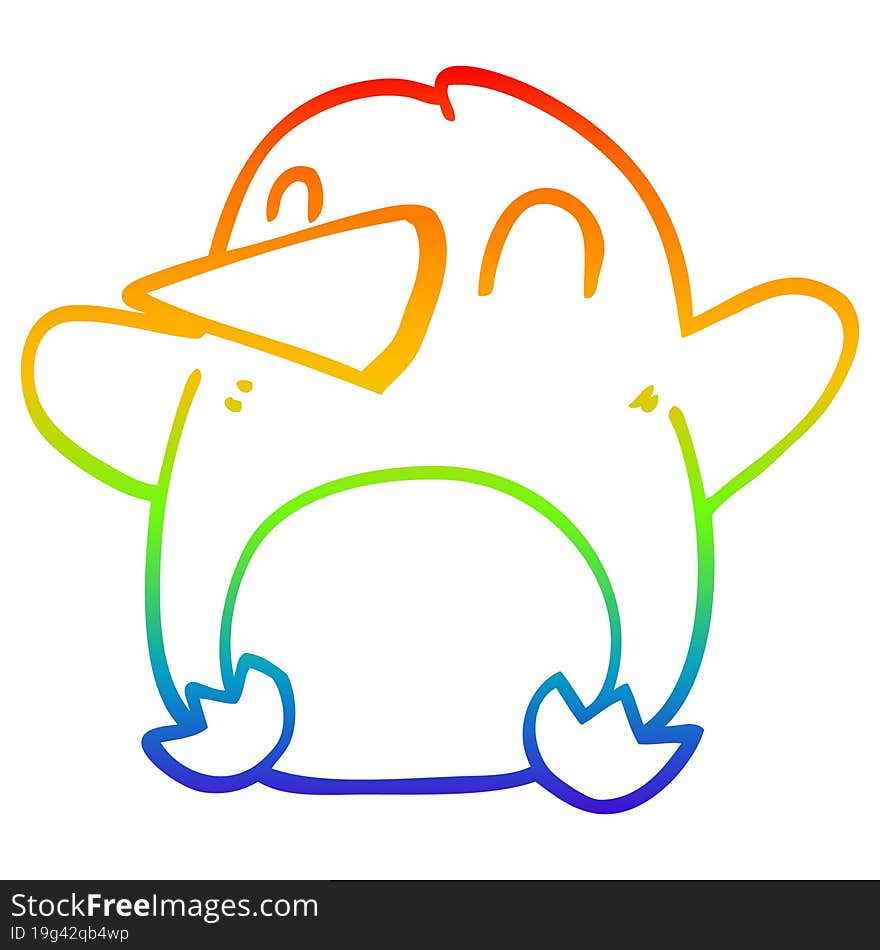 rainbow gradient line drawing of a cartoon dancing penguin