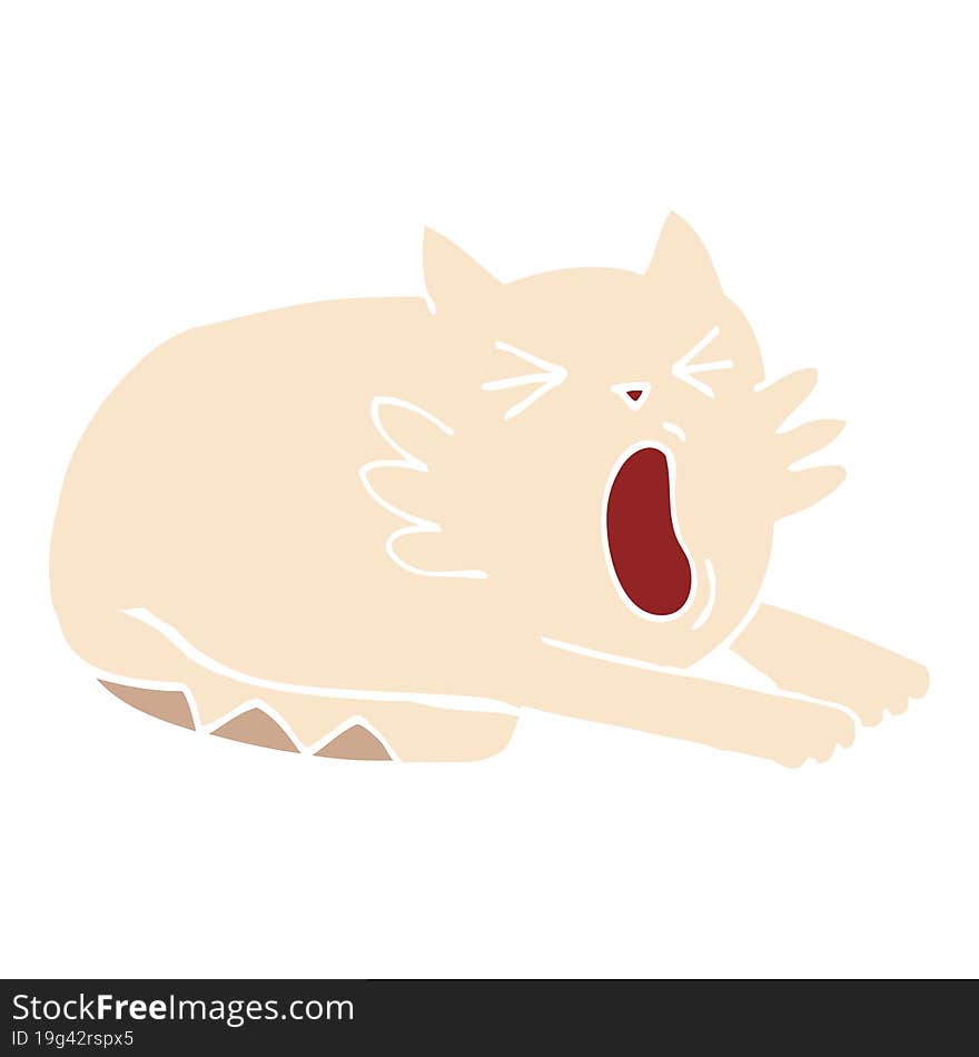 flat color illustration cartoon yawning cat