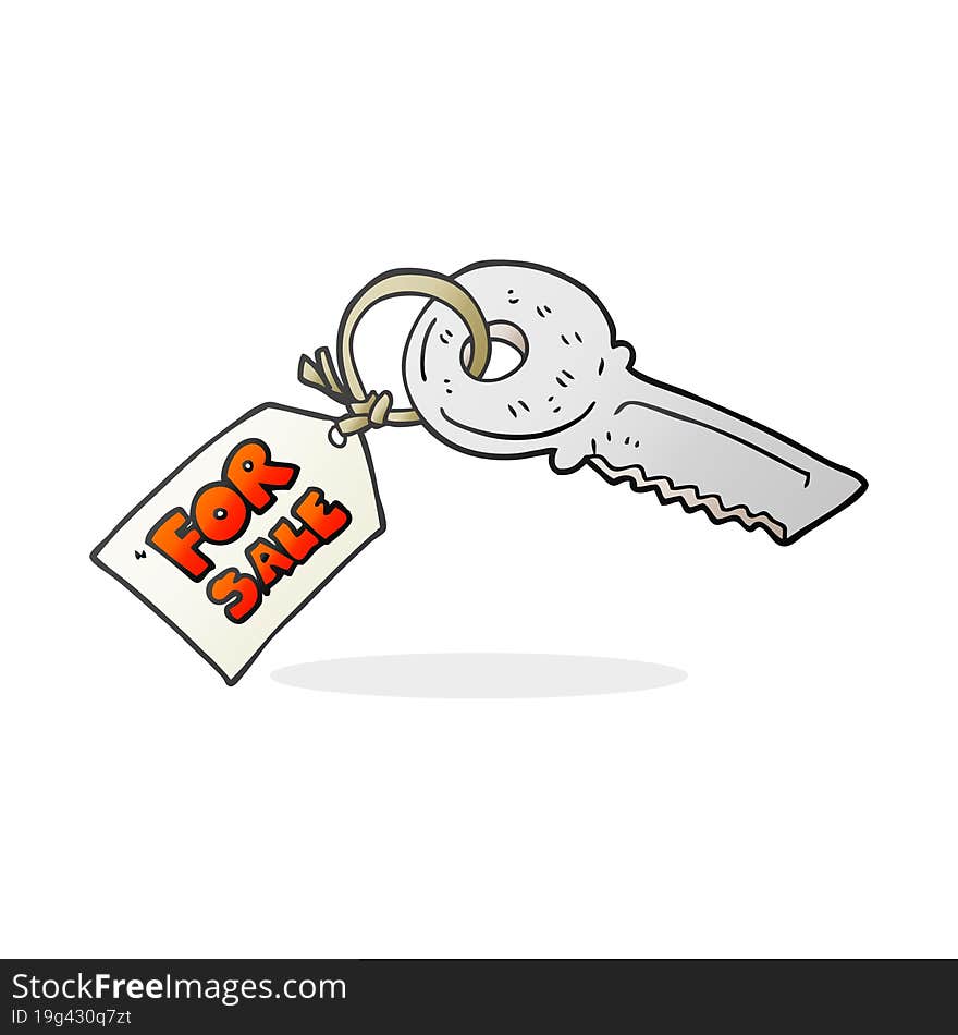 freehand drawn cartoon house key with for sale tag