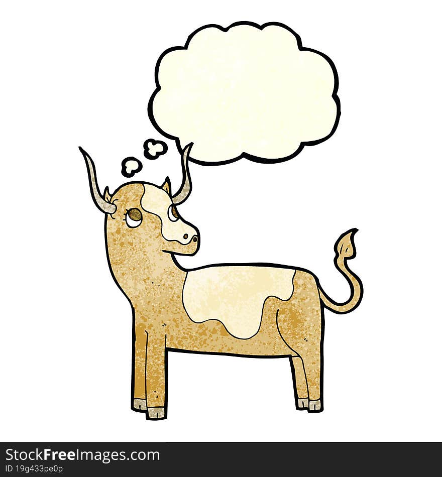 cartoon cow with thought bubble