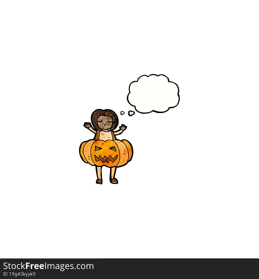 Girl In Pumpkin Costume Cartoon