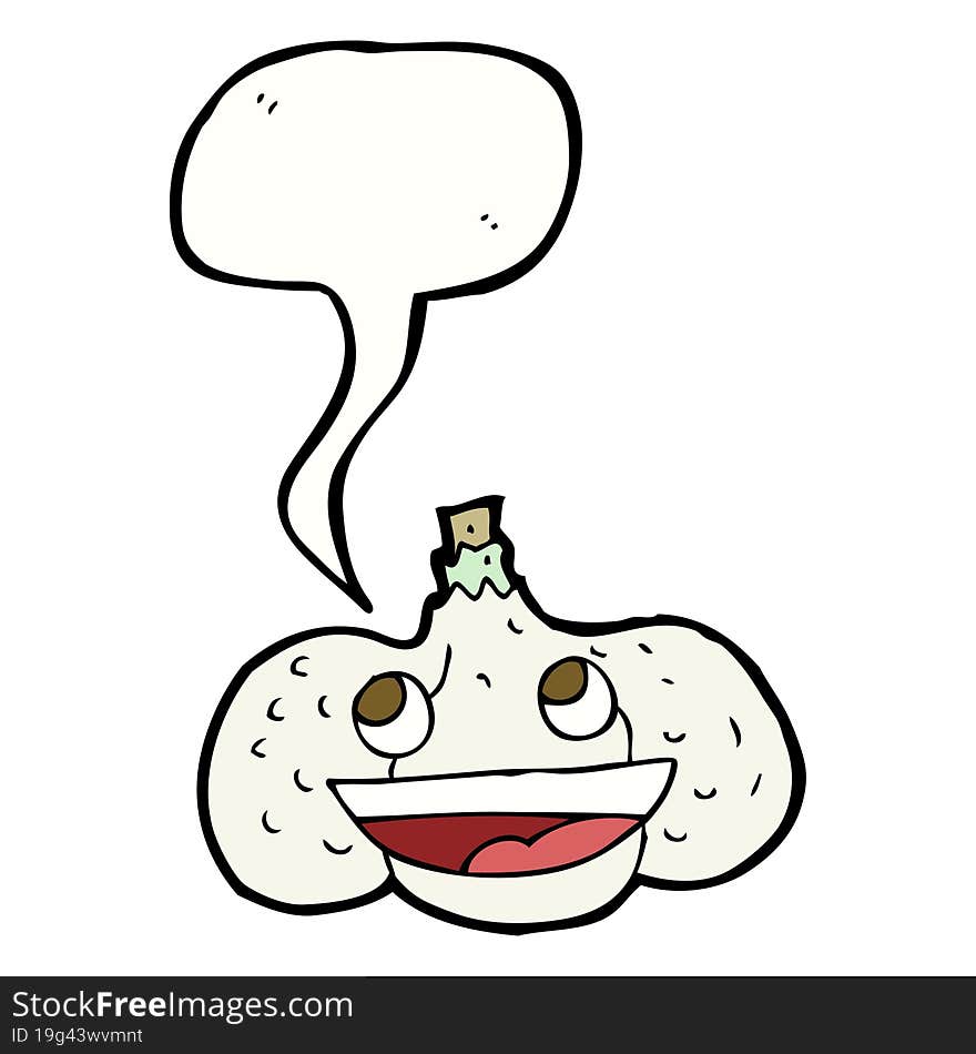 cartoon garlic with speech bubble