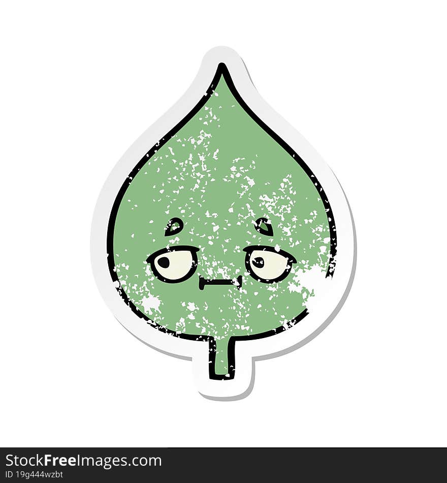 distressed sticker of a cute cartoon expressional leaf