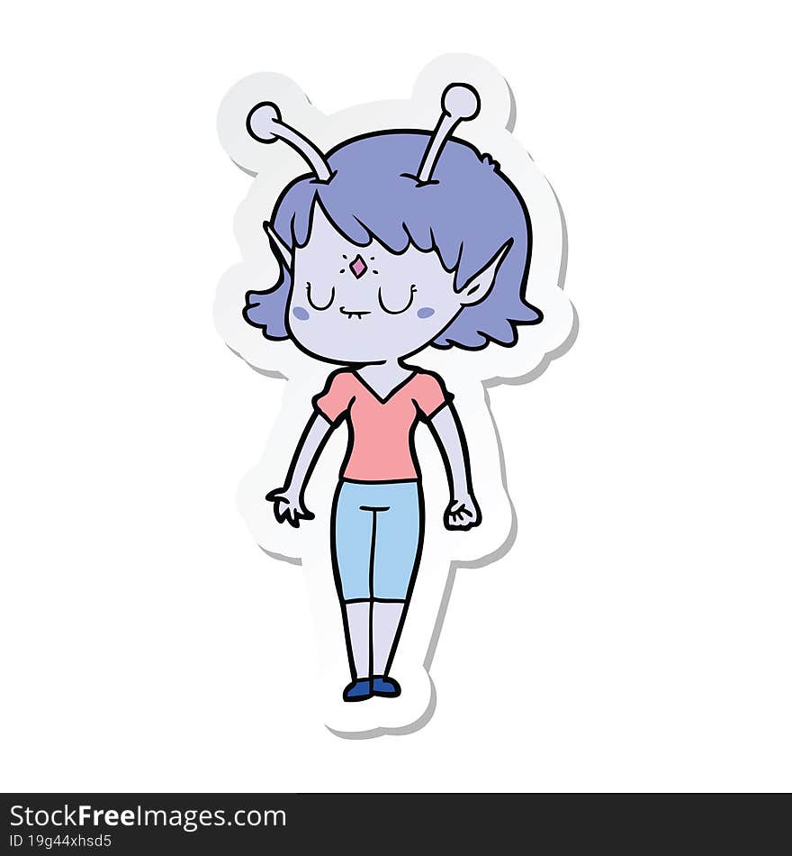 sticker of a cartoon alien girl