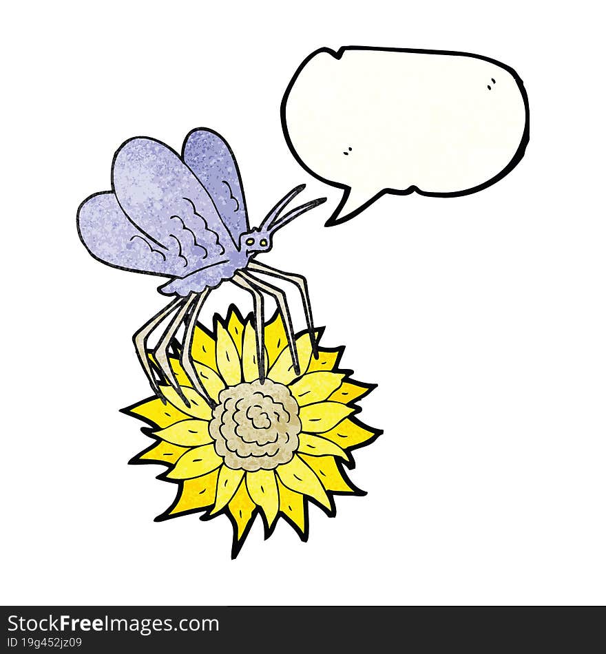 Speech Bubble Textured Cartoon Butterfly On Flower