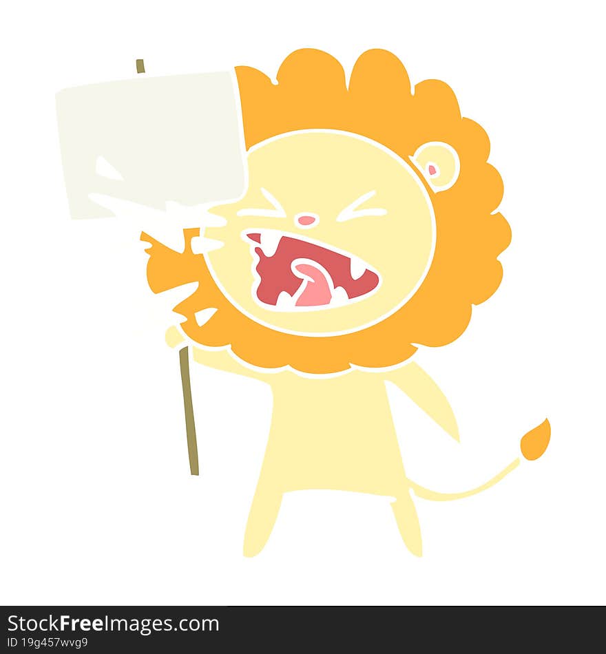 flat color style cartoon roaring lion protester