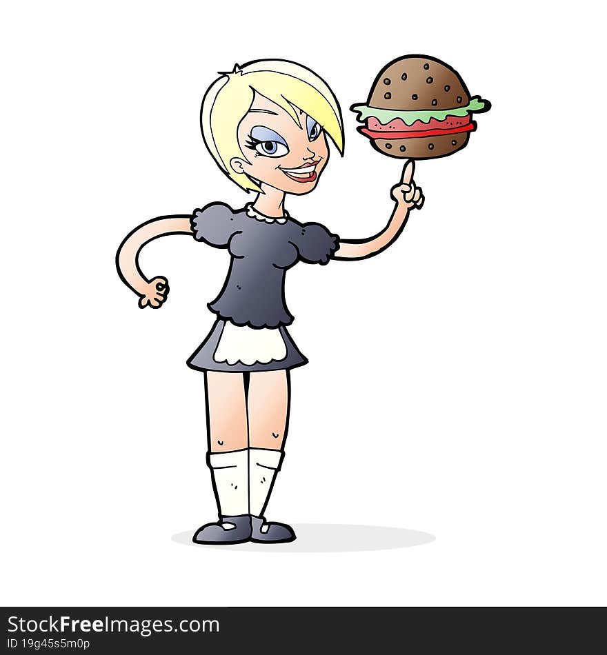 cartoon waitress serving a burger