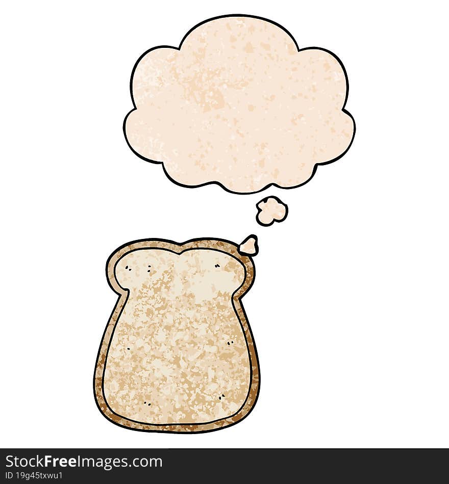 cartoon slice of bread with thought bubble in grunge texture style. cartoon slice of bread with thought bubble in grunge texture style