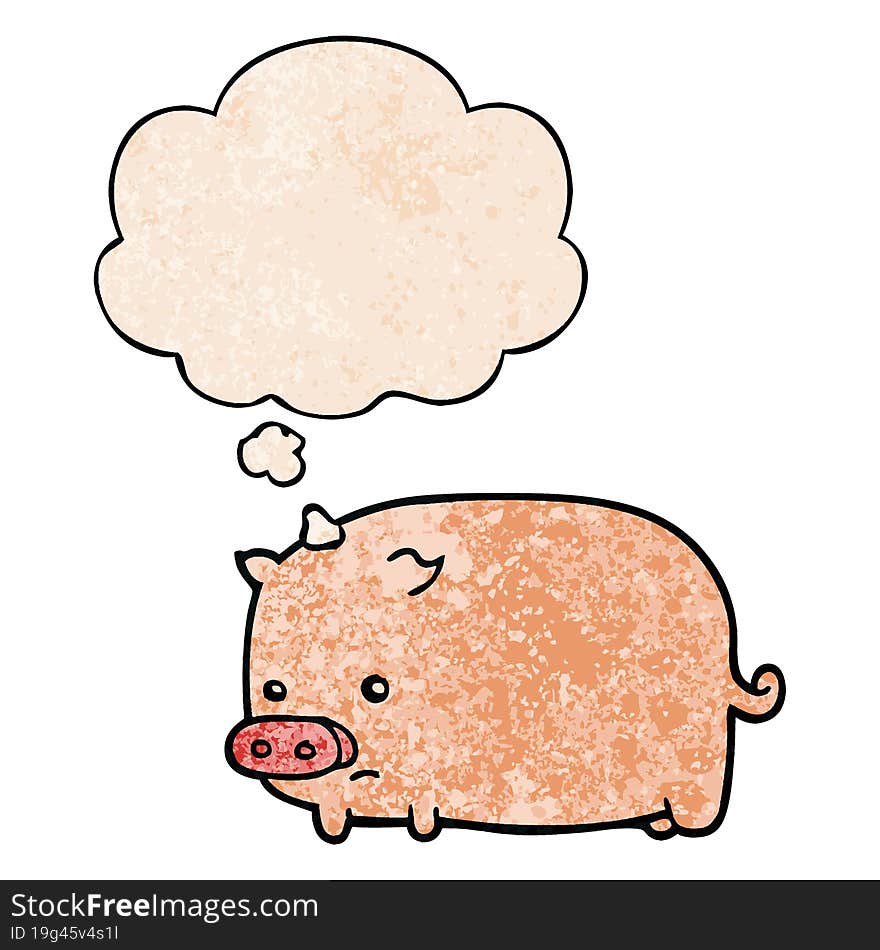 cute cartoon pig and thought bubble in grunge texture pattern style