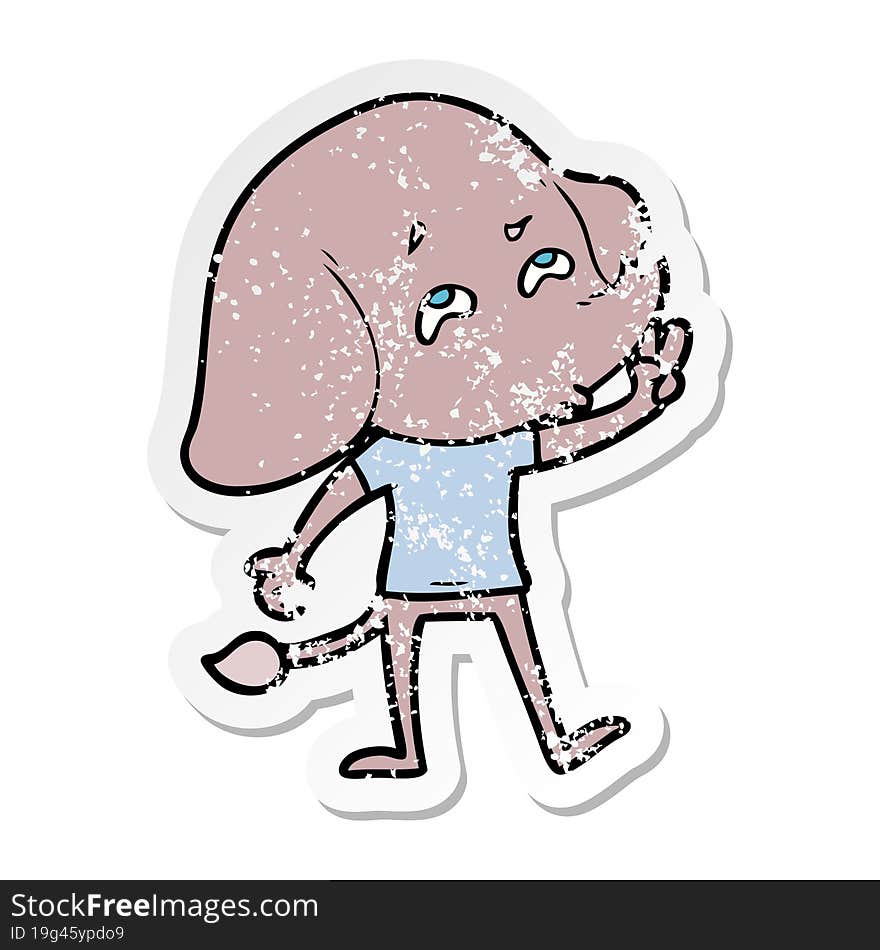 distressed sticker of a cartoon elephant remembering