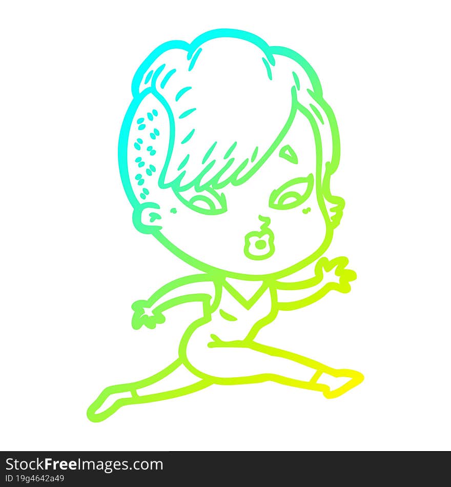 cold gradient line drawing cartoon surprised girl