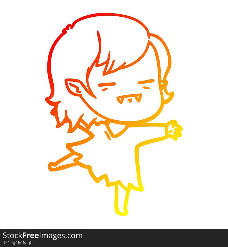 warm gradient line drawing cartoon undead vampire girl dancing