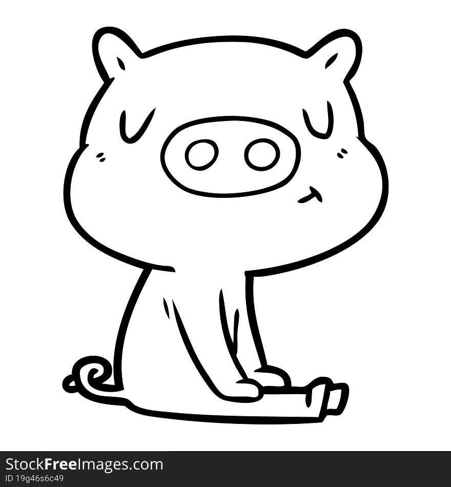 cartoon content pig meditating. cartoon content pig meditating