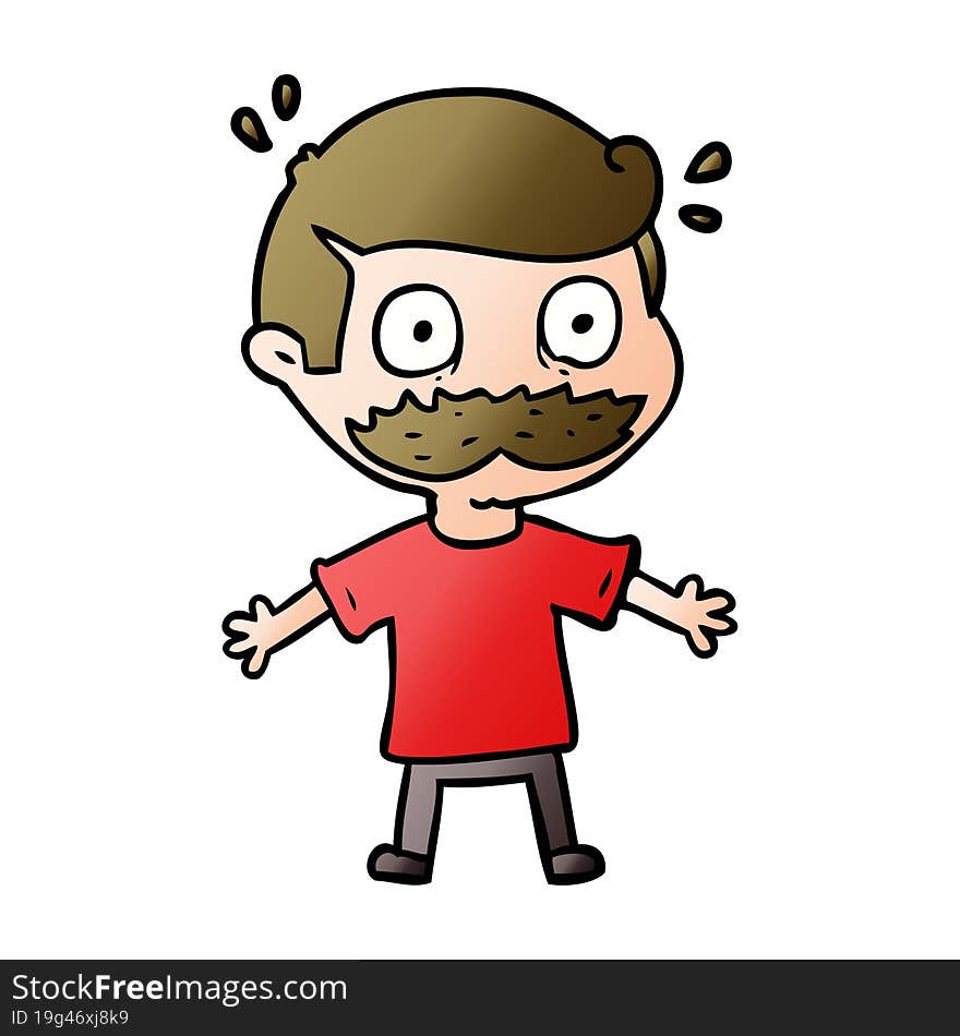 cartoon man with mustache shocked. cartoon man with mustache shocked