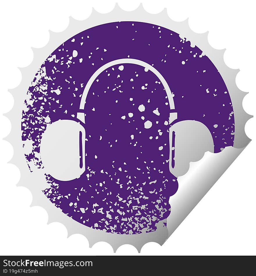 Distressed Circular Peeling Sticker Symbol Retro Headphone