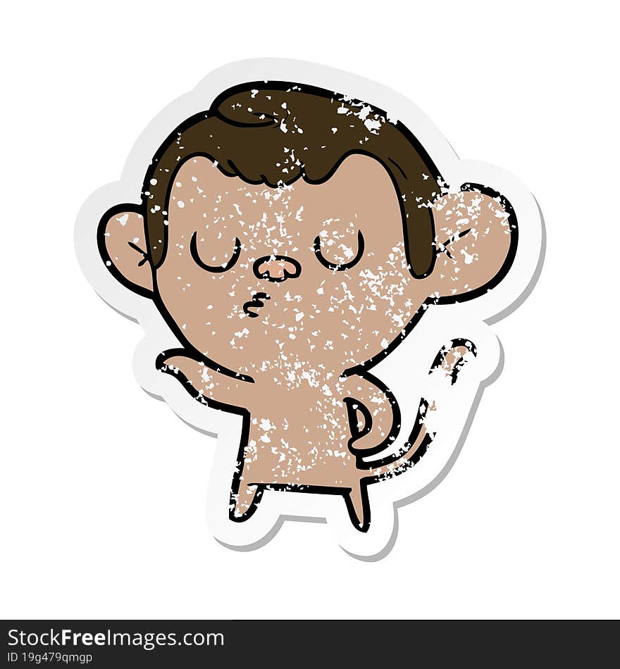 distressed sticker of a cartoon monkey