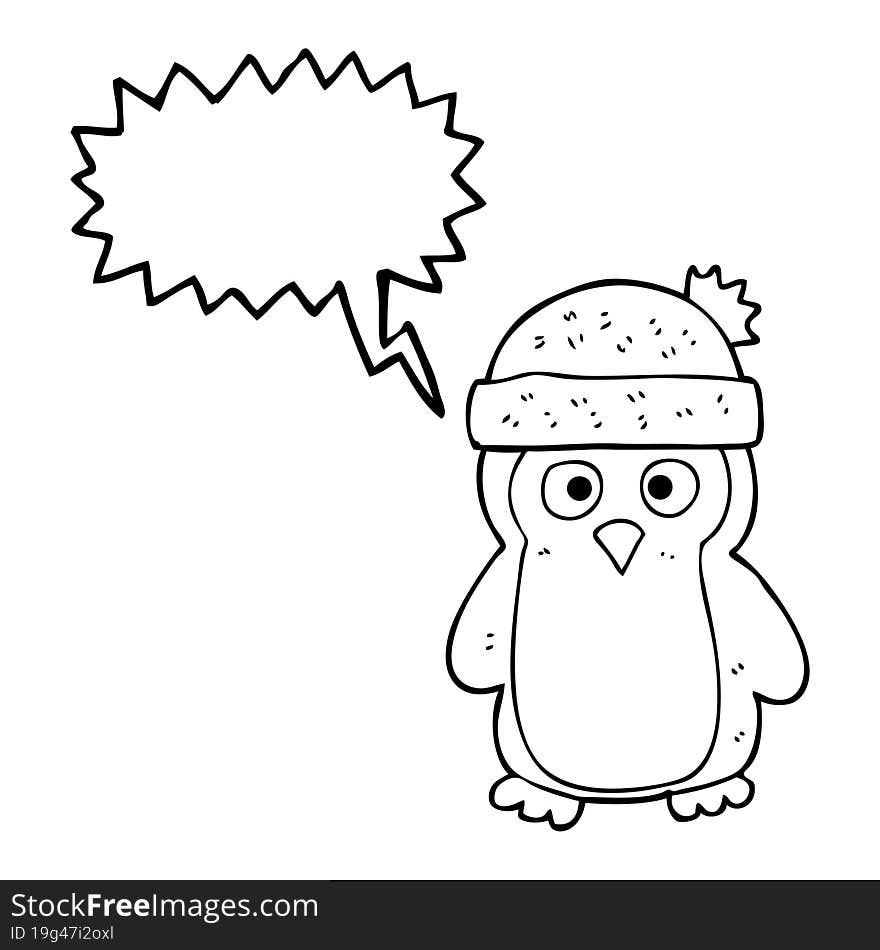 freehand drawn speech bubble cartoon penguin