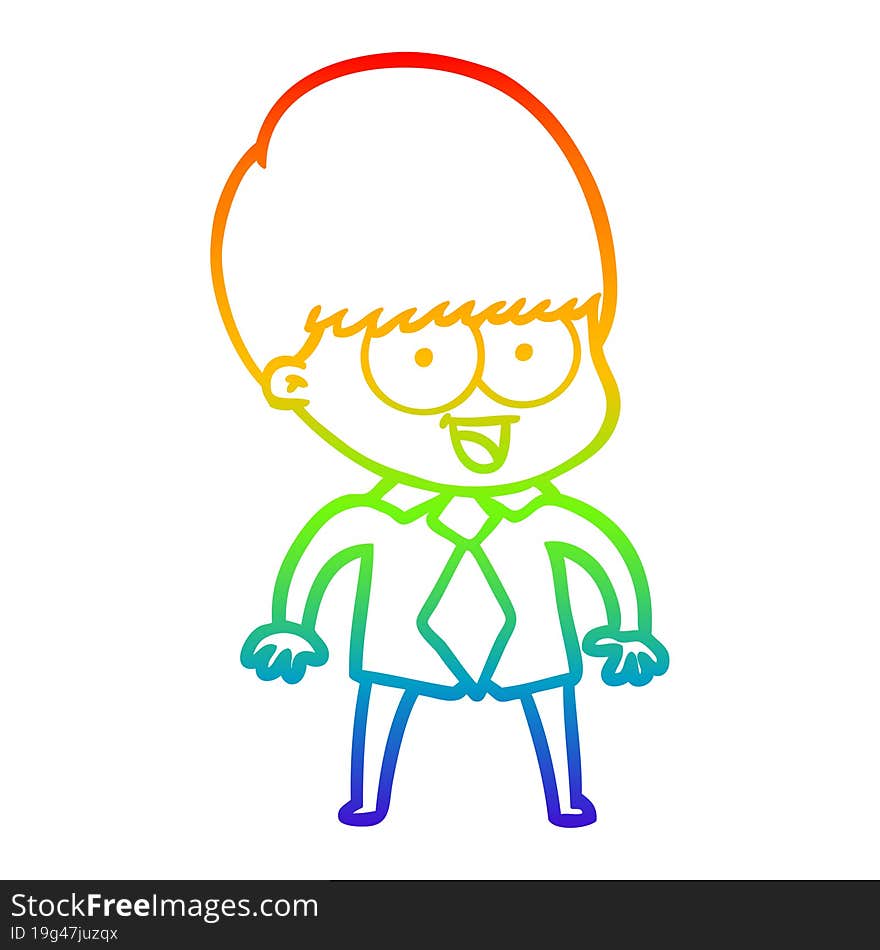 Rainbow Gradient Line Drawing Happy Cartoon Boy