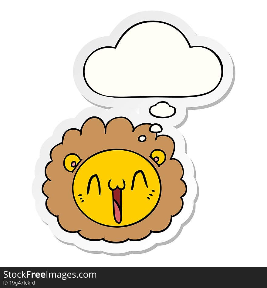 cartoon lion face and thought bubble as a printed sticker