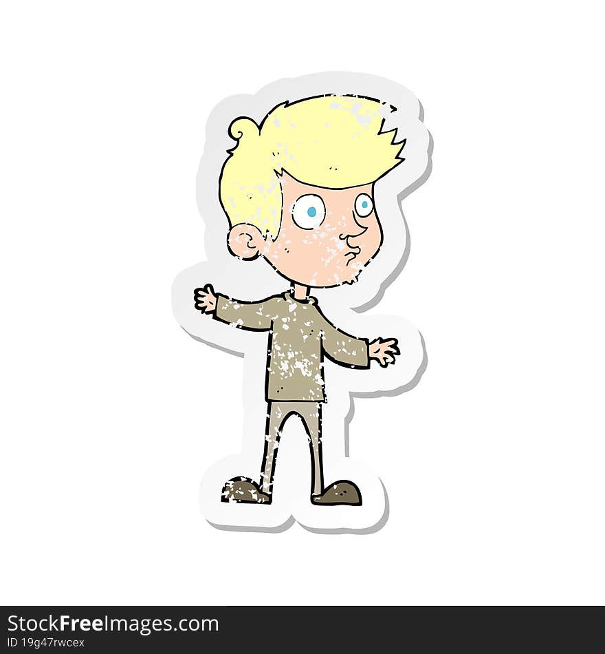 retro distressed sticker of a cartoon curious boy