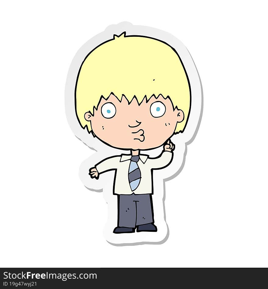 sticker of a cartoon school boy answering question